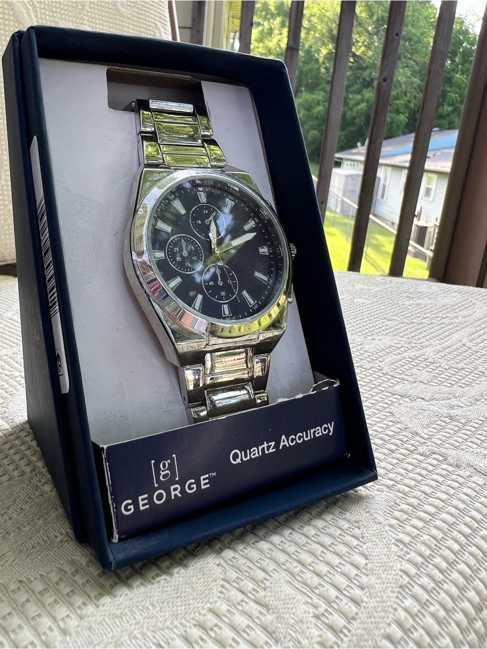 Men’s Silver Stainless Steel Quartz Watch – Black Dial – New in Box